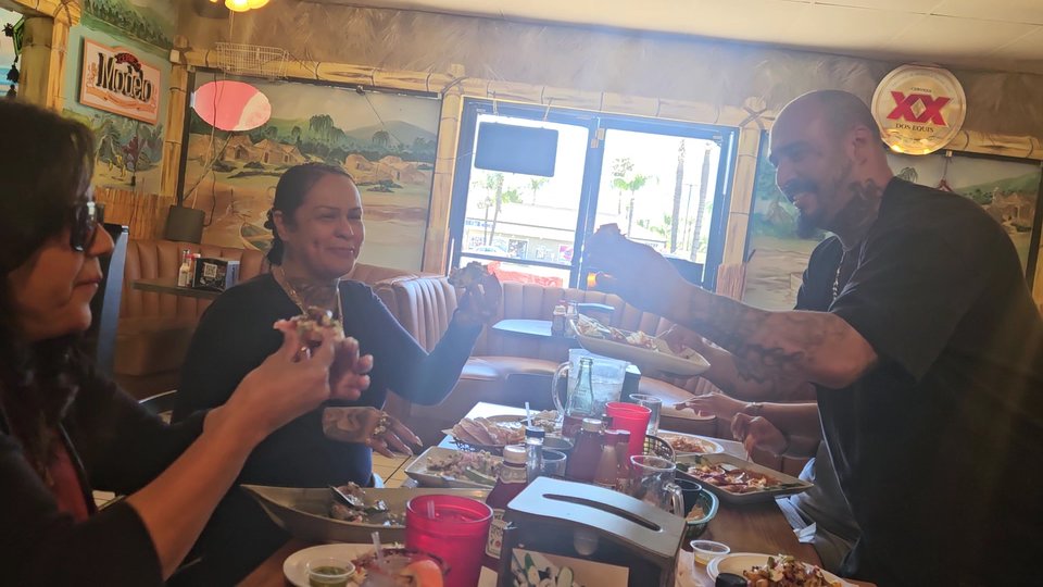 Mexican seafood dishes served indoors.
